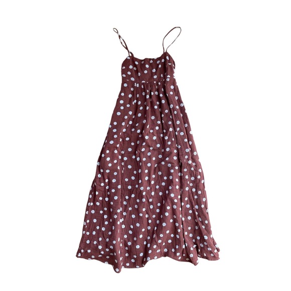 Abercrombie & Fitch Dresses & Skirts - Abercrombie & Fitch Brown Polka Dot Smocked Midi Brunch Date/Picnic Dress XXSP